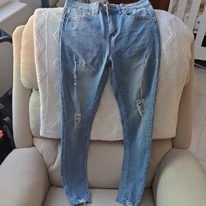 Trendy Light Blue Distressed Skinny Jeans